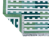 Modern Handmade Cotton Green And Cream Marianne Striped Rug-6739