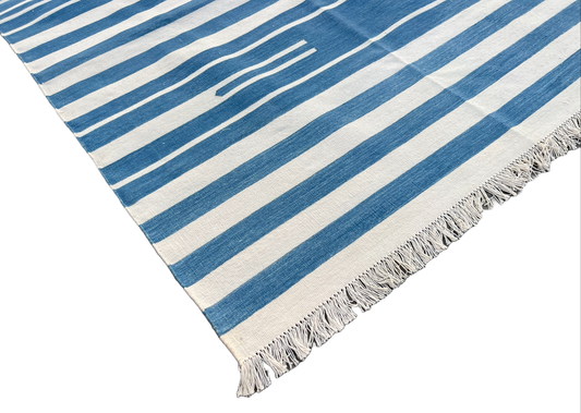 Cotton Blue and White Striped Rug for Nomita in a Size 8'x10' (Without Fringes)