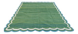 Modern Handmade Cotton Forest Green And Teal Blue Border 4 Sided Scalloped Rug-6163