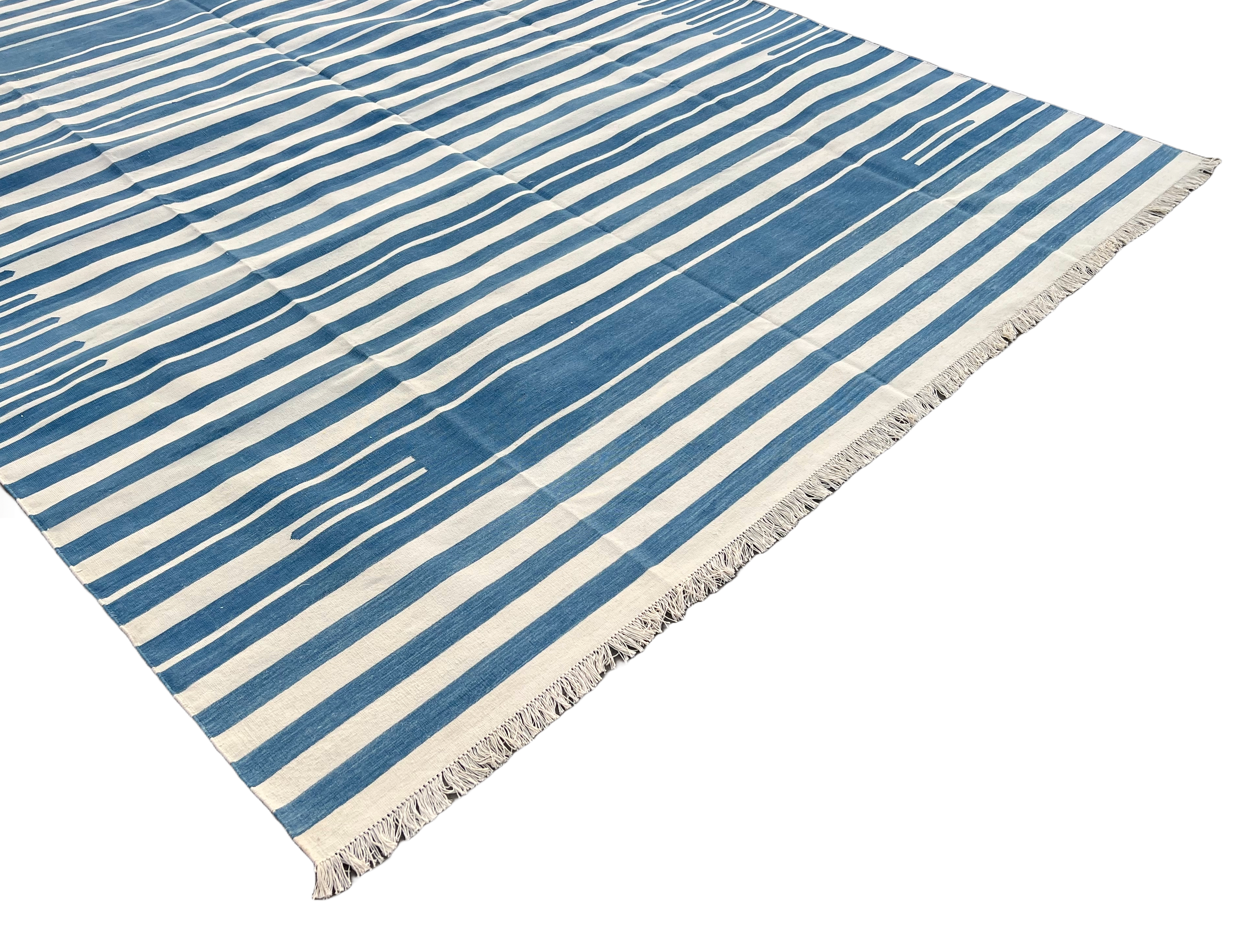 Cotton Blue and White Striped Rug for Nomita in a Size 8'x10' (Without Fringes)