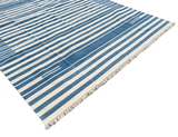 Modern Handmade Cotton Blue And White Flat Weave Striped Rug-6496