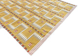 Modern Handmade Cotton Flat Weave Mustard Geometric Rug-6468