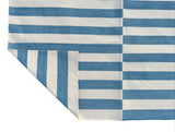 Modern Handmade Cotton Blue And White Flat Weave Up Down Striped Rug-6499