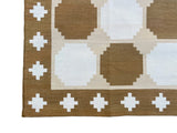 Modern Handmade Cotton Tan And White Geometric Tile Star Rug-6519