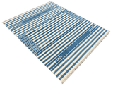 Modern Handmade Cotton Blue And White Flat Weave Striped Rug-6496