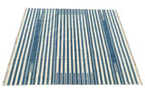 Modern Handmade Cotton Blue And White Flat Weave Striped Rug-6496