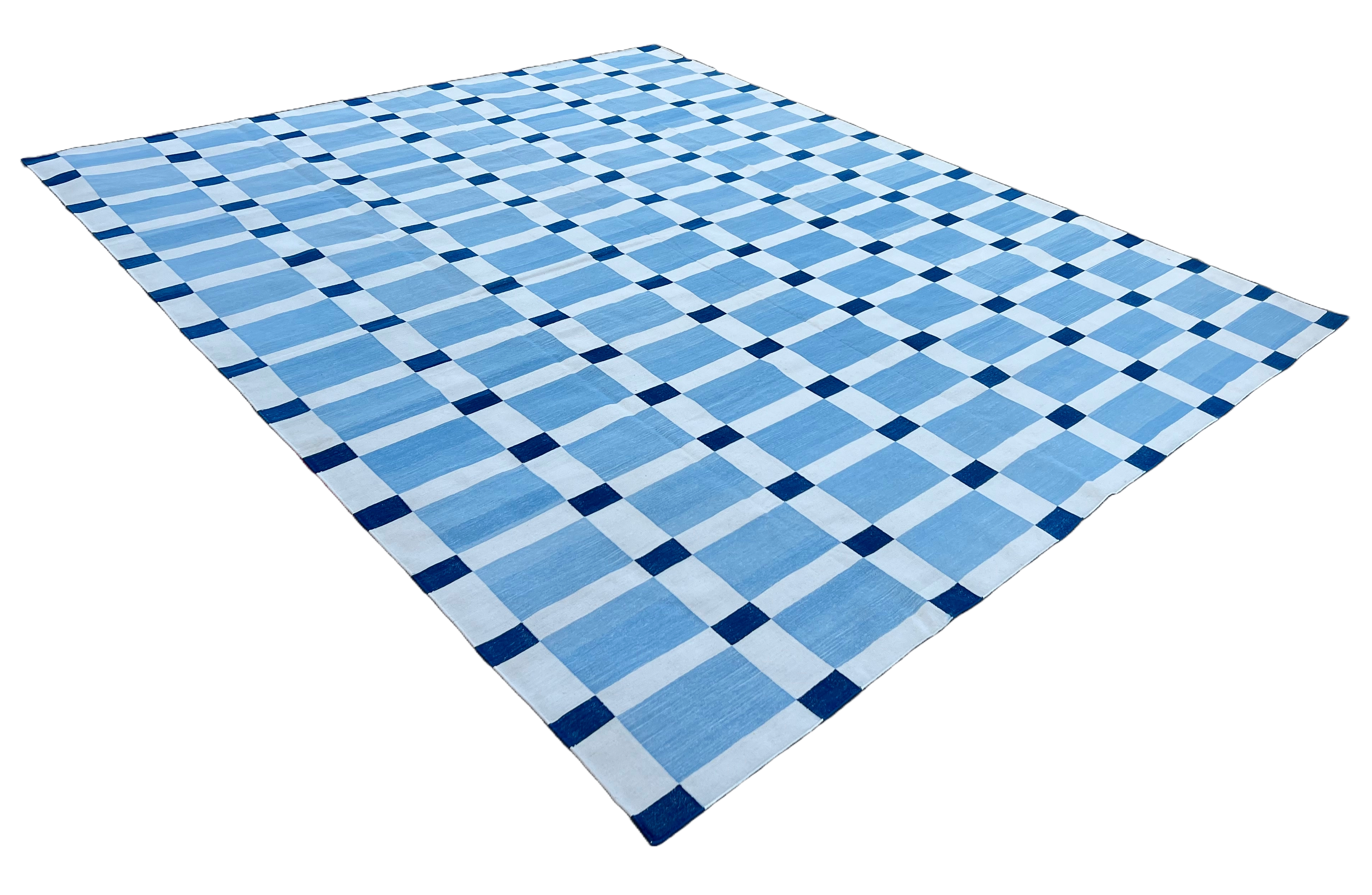 Modern Handmade Cotton Flat Weave Blue And White Geometric Rug-6527