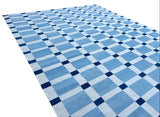 Modern Handmade Cotton Flat Weave Blue And White Geometric Rug-6527