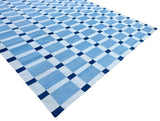 Modern Handmade Cotton Flat Weave Blue And White Geometric Rug-6527