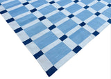 Modern Handmade Cotton Flat Weave Blue And White Geometric Rug-6527