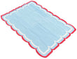 Modern Handmade Cotton Sky Blue, Cream and Red Scalloped Rug-9659