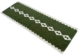 Modern Handmade New Zealand Wool Dark Olive Green And White Geometric Runner-6788