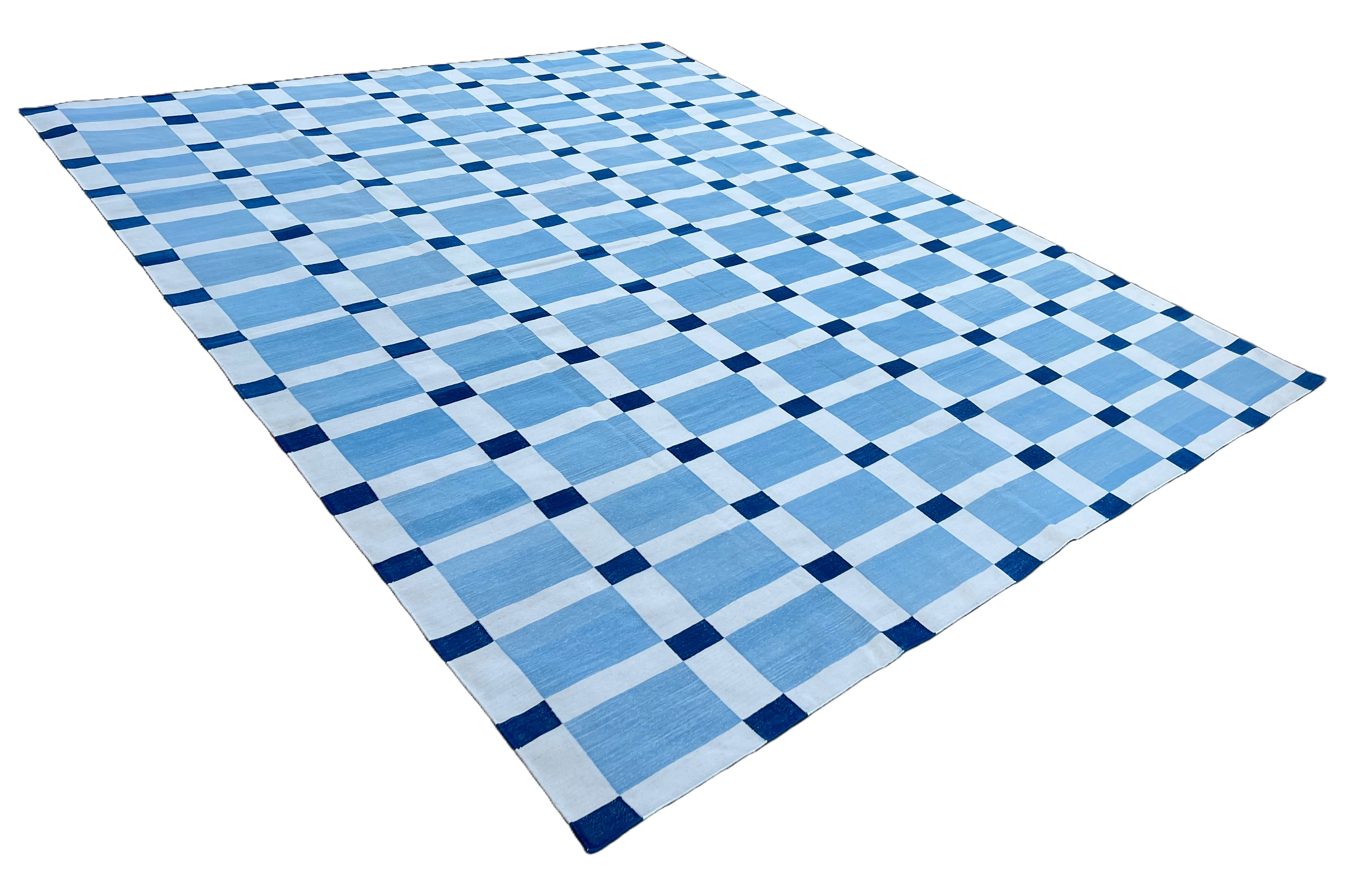 Modern Handmade Cotton Flat Weave Blue And White Geometric Rug-6527