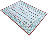 Modern Handmade Cotton Cream, Green And Red Geometric Star Rug-6530