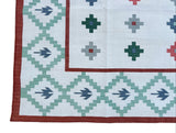 Modern Handmade Cotton Cream, Green And Red Geometric Star Rug-6530