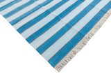 Modern Handmade Area Rug, Cotton Blue And Orange Striped Indian Dhurrie -6771