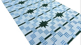 Modern Handmade Woolen Cream, Blue And Green Star And Dash Striped Rug-6743