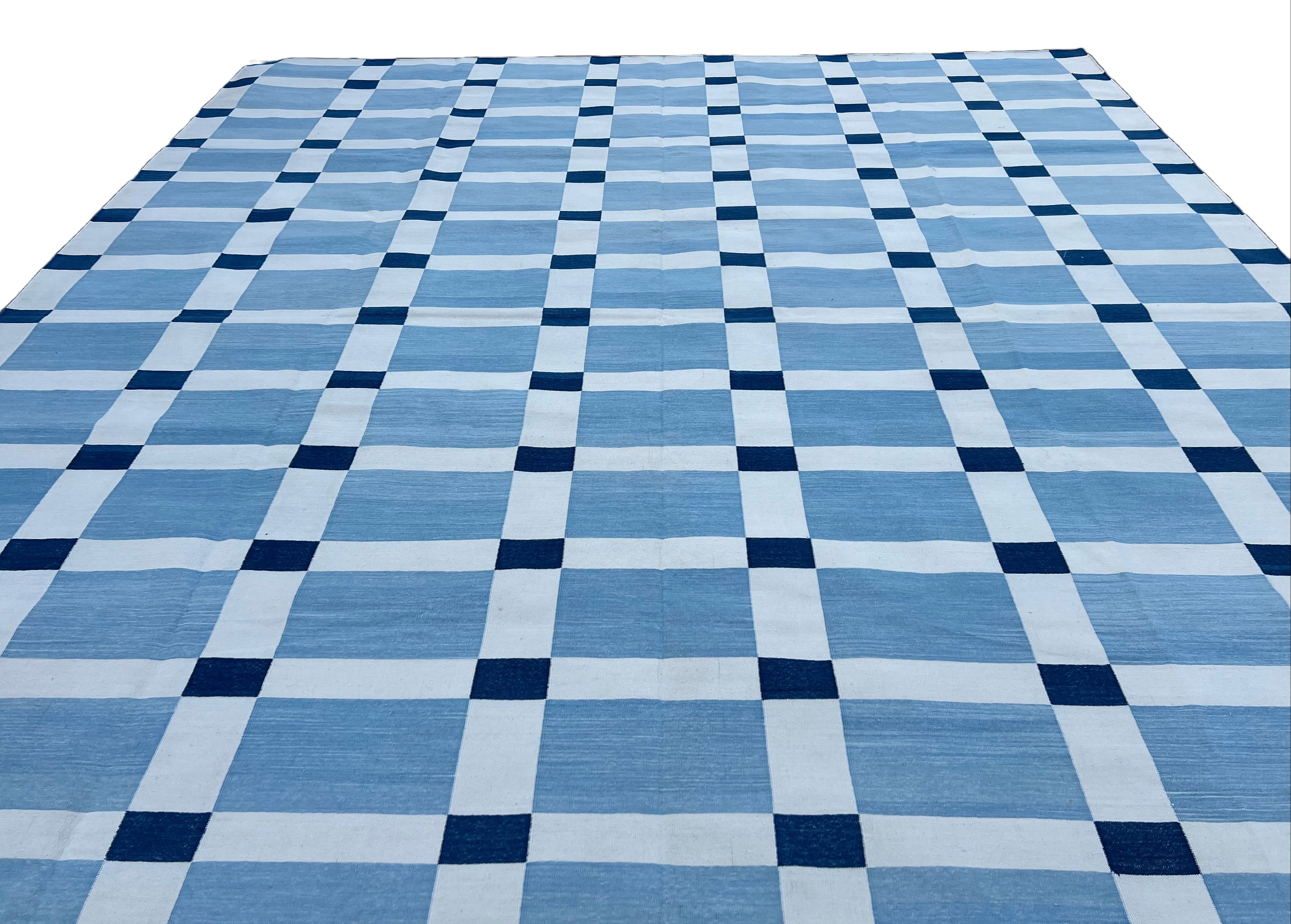 Modern Handmade Cotton Flat Weave Blue And White Geometric Rug-6527