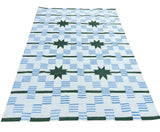 Modern Handmade Woolen Cream, Blue And Green Star And Dash Striped Rug-6743