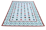 Modern Handmade Cotton Cream, Green And Red Geometric Star Rug-6530