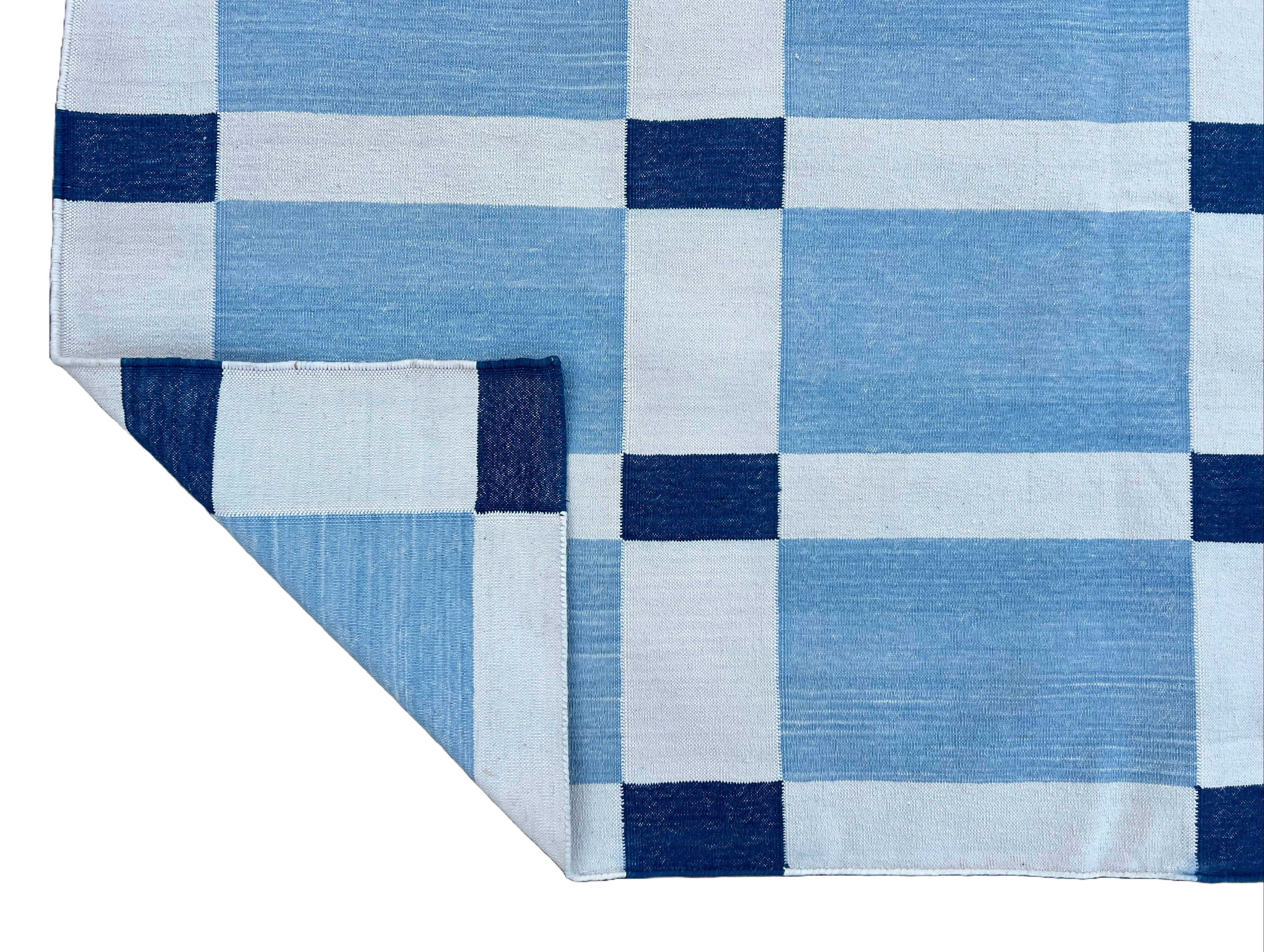 Modern Handmade Cotton Flat Weave Blue And White Geometric Rug-6527