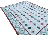 Modern Handmade Cotton Cream, Green And Red Geometric Star Rug-6530