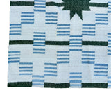 Modern Handmade Woolen Cream, Blue And Green Star And Dash Striped Rug-6743