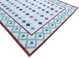 Modern Handmade Cotton Cream, Green And Red Geometric Star Rug-6530