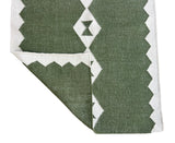 Modern Handmade New Zealand Wool Dark Olive Green And White Geometric Runner-6788