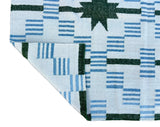 Modern Handmade Woolen Cream, Blue And Green Star And Dash Striped Rug-6743