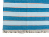 Modern Handmade Area Rug, Cotton Blue And Orange Striped Indian Dhurrie -6771