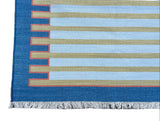 Modern Handmade Cotton Blue And Green Zig Zag Striped Rug-6520