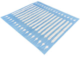 Modern Handmade Cotton Sky Blue And White Arrow Striped Rug-6747