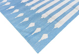 Modern Handmade Cotton Sky Blue And White Arrow Striped Rug-6747