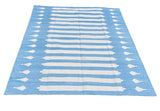 Modern Handmade Cotton Sky Blue And White Arrow Striped Rug-6747