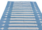 Modern Handmade Cotton Sky Blue And White Arrow Striped Rug-6747