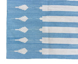 Modern Handmade Cotton Sky Blue And White Arrow Striped Rug-6747