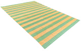 Modern Handmade Cotton Mustard And Moss Green Striped Area Rug-6750