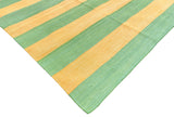 Modern Handmade Cotton Mustard And Moss Green Striped Area Rug-6750