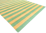 Modern Handmade Cotton Mustard And Moss Green Striped Area Rug-6750