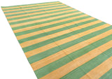 Modern Handmade Cotton Mustard And Moss Green Striped Area Rug-6750