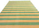 Modern Handmade Cotton Mustard And Moss Green Striped Area Rug-6750