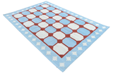 Modern Handmade Cotton Sky Blue, Cream And Terracotta Area Rug-6457
