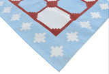 Modern Handmade Cotton Sky Blue, Cream And Terracotta Area Rug-6457