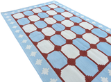 Modern Handmade Cotton Sky Blue, Cream And Terracotta Area Rug-6457