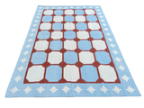 Modern Handmade Cotton Sky Blue, Cream And Terracotta Area Rug-6457