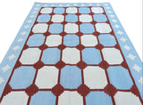 Modern Handmade Cotton Sky Blue, Cream And Terracotta Area Rug-6457