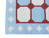 Modern Handmade Cotton Sky Blue, Cream And Terracotta Area Rug-6457