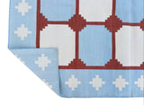 Modern Handmade Cotton Sky Blue, Cream And Terracotta Area Rug-6457