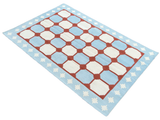 Modern Handmade Cotton Sky Blue, Cream And Terracotta Area Rug-6457